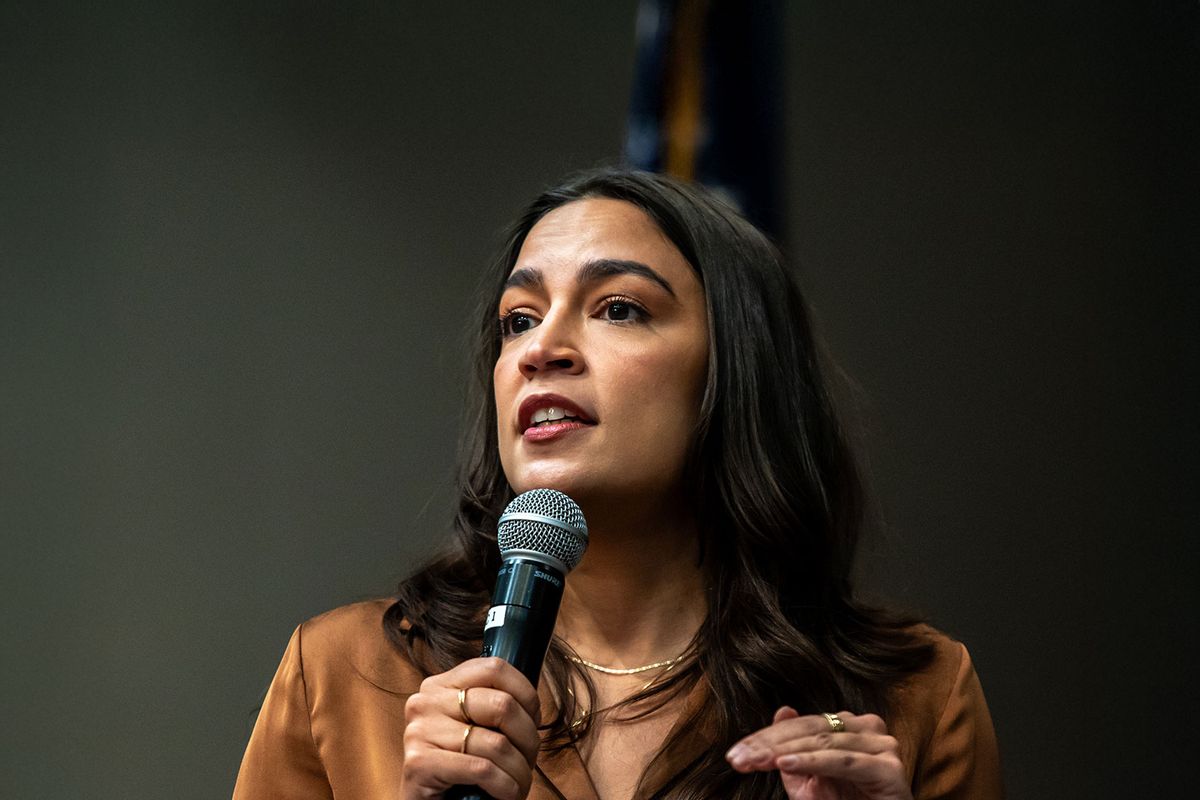 U.S. Rep. Alexandria Ocasio-Cortez speaks at a rally at Texas State University on Tuesday, Oct 1 2024 in San Marcos, TX. (Sergio Flores for The Washington Post via Getty Images)