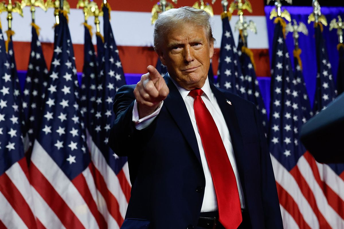 Republican presidential nominee, former U.S. President Donald Trump arrives to speak during an election night event at the Palm Beach Convention Center on November 06, 2024 in West Palm Beach, Florida. (Chip Somodevilla/Getty Images)