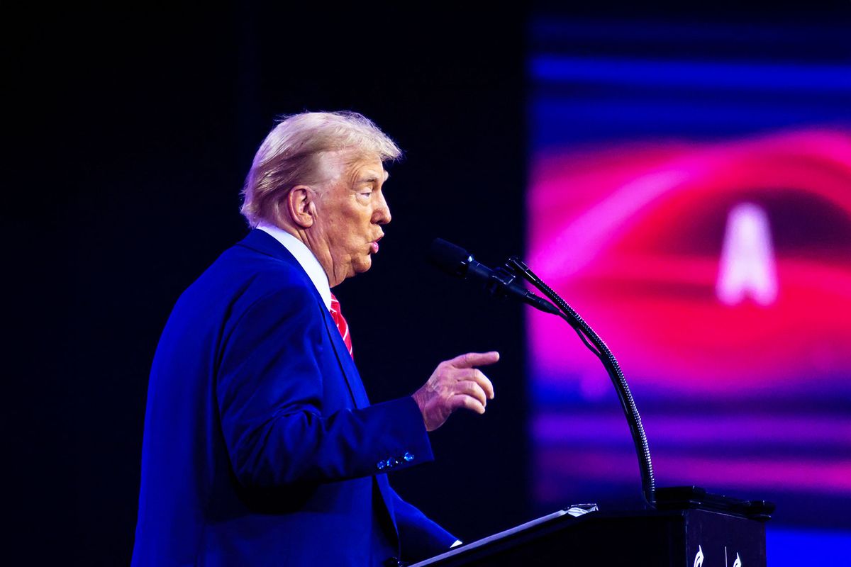 US President-elect Donald Trump speaks during Turning Point's annual AmericaFest 2024 in Phoenix, Arizona, on December 22, 2024. (JOSH EDELSON/AFP via Getty Images)