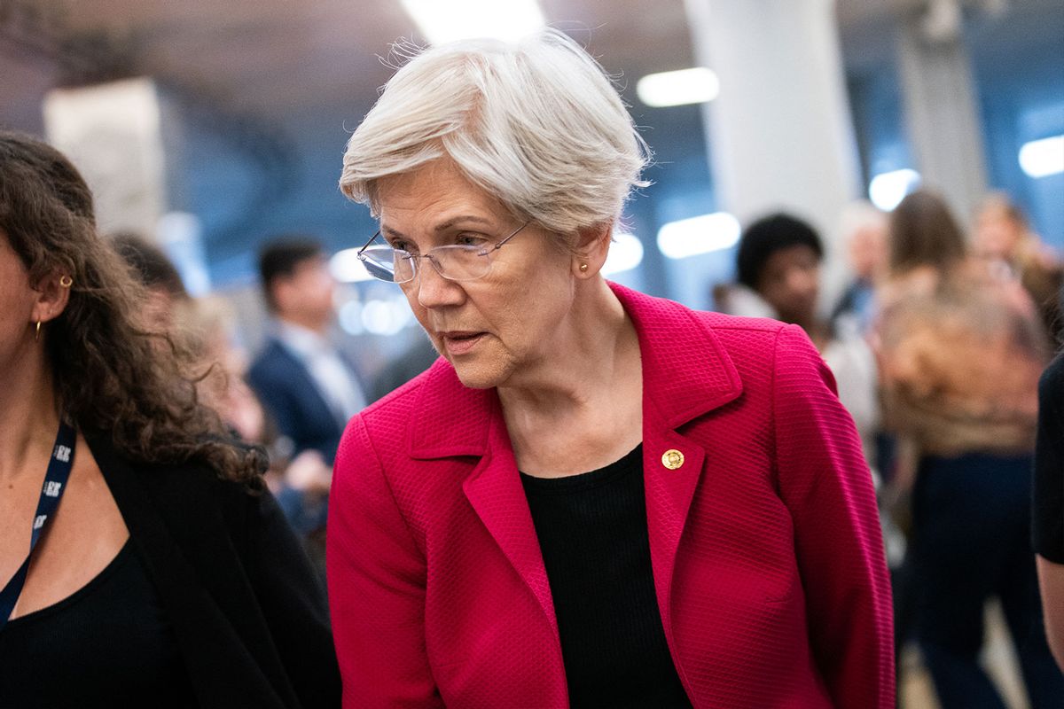 US Senator Elizabeth Warren, Democrat from Massachusetts, speaks to reporters on her way to a vote at the US Capitol in Washington, DC, on November 14, 2024. (ALLISON ROBBERT/AFP via Getty Images)