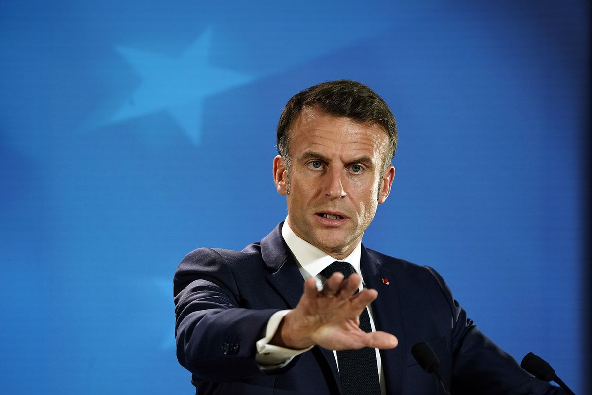 President of France Emmanuel Macron attends a press conference during the European Council Summit on October 17, 2024 in Brussels, Belgium. (Pier Marco Tacca/Getty Images)