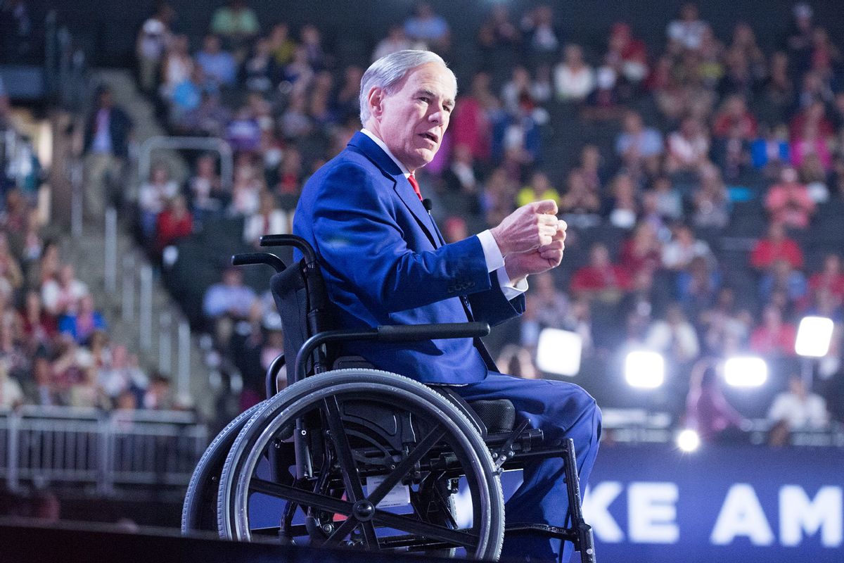 Greg Abbott, governor of Texas, gestures during the third day of Republican National Convention at the Fiserv Forum in Milwaukee, Wisconsin, United States, on July 17, 2024. (Jacek Boczarski/Anadolu via Getty Images)