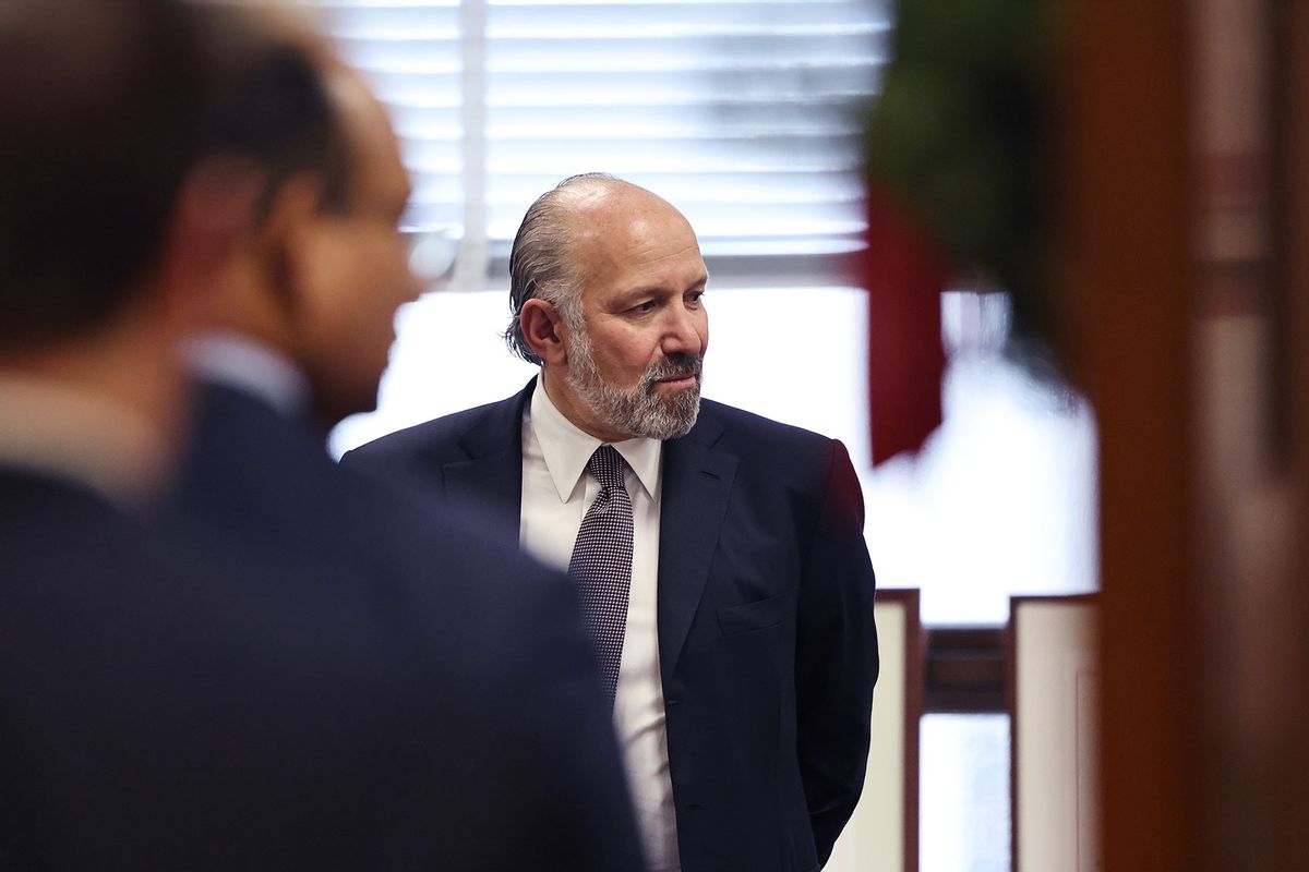 Cantor Fitzgerald Chairman and CEO Howard Lutnick (R), U.S. President-elect Donald Trump's choice for secretary of commerce, prepares to meet with Sen. Marsha Blackburn (R-TN) in the Dirksen Office Building on Capitol Hill on December 11, 2024 in Washington, DC. (Chip Somodevilla/Getty Images)