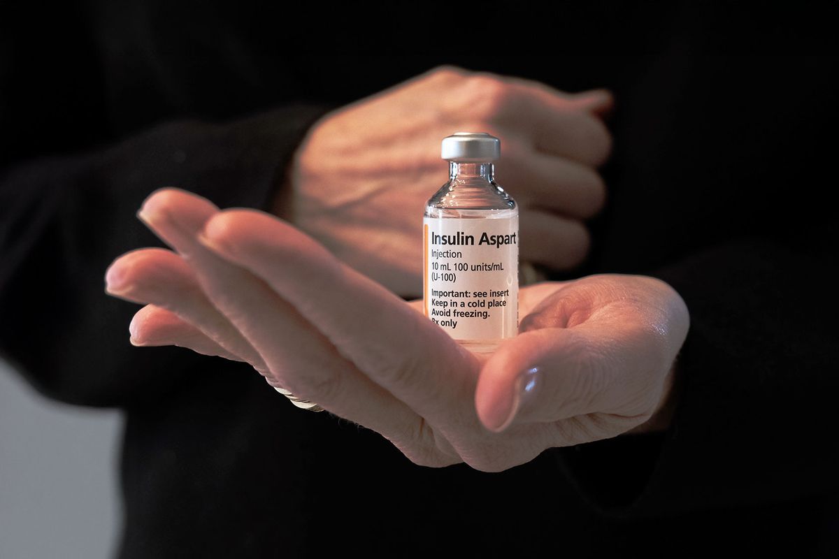 In this photo illustration, Elizabeth Snouffer, whose had type 1 diabetes for most of her life, displays her insulin capsule which she needs to take daily on March 02, 2023 in New York City. (Illustration by Spencer Platt/Getty Images)