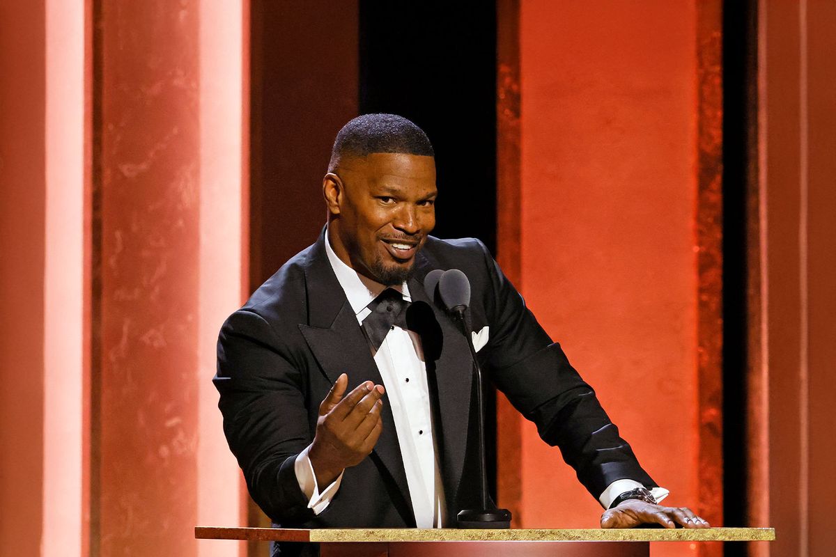 US actor Jamie Foxx speaks during the Academy of Motion Picture Arts and Sciences' 15th Annual Governors Awards at the Ray Dolby Ballroom in Los Angeles on November 17, 2024. (ETIENNE LAURENT/AFP via Getty Images)