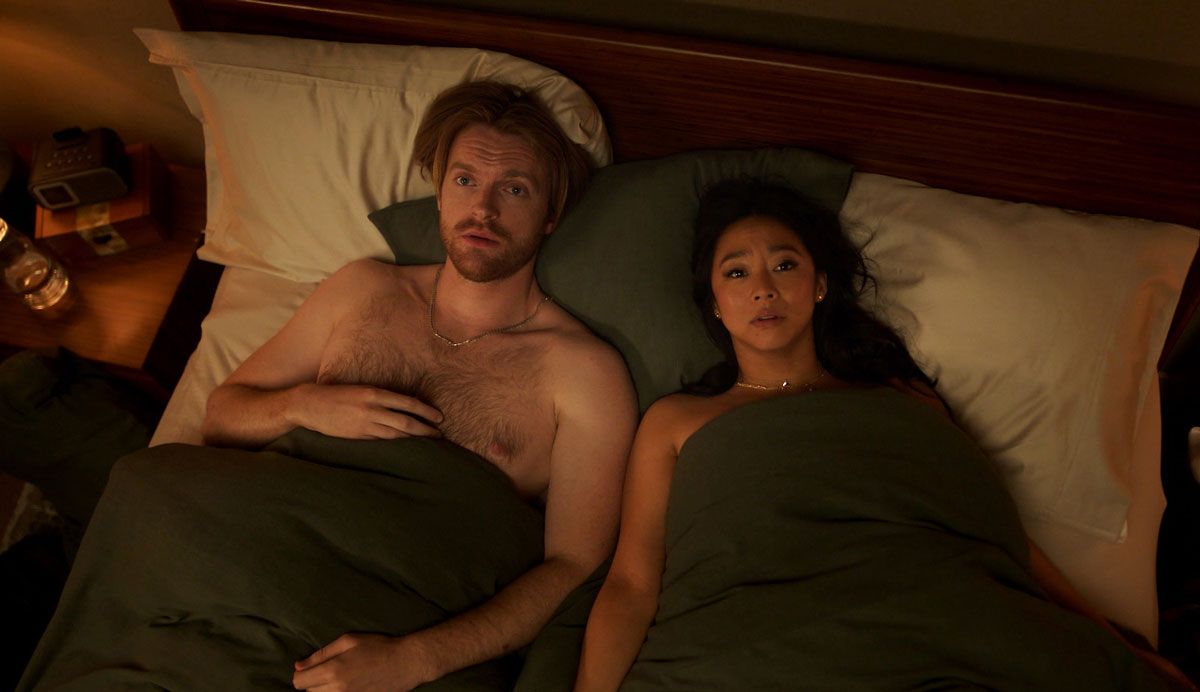 Finneas O'Connell as Jason and Stephanie Hsu as Ruby in "Laid" (PEACOCK)