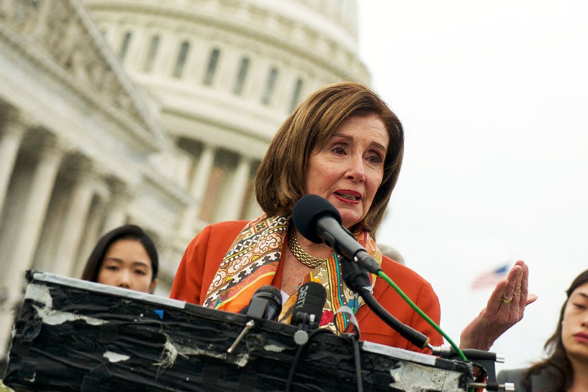 Former US House Speaker Nancy Pelosi, Democrat of California, speaks during a news conference at the US Capitol in Washington, DC, on November 19, 2024, after a Hong Kong court jailed 45 pro-democracy campaigners. (BASTIEN INZAURRALDE/AFP via Getty Images)