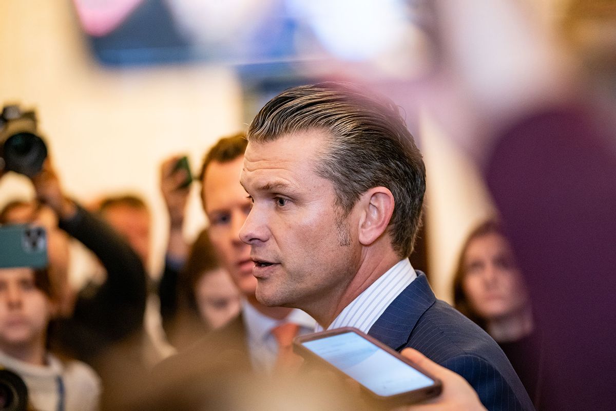 Secretary of Defense nominee Pete Hegseth leaves a meeting with Republican Senators at the Capitol in Washington, DC, on November 21, 2024. (Allison Robbert for The Washington Post via Getty Images)