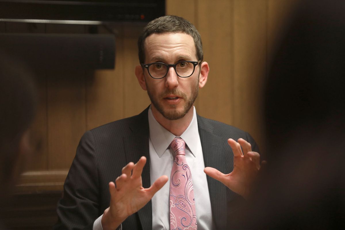 Senator Scott Wiener comes in to talk to the editorial board at the Chronicle on Friday, Jan. 10, 2020, in San Francisco, Calif. (Liz Hafalia/The San Francisco Chronicle via Getty Images)