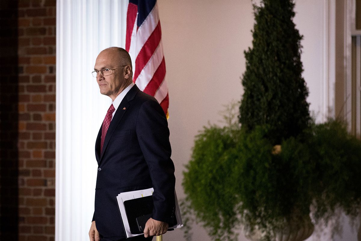 Andrew Puzder, chief executive of CKE Restaurants, exits after his meeting with president-elect Donald Trump at Trump International Golf Club, November 19, 2016 in Bedminster Township, New Jersey. (Drew Angerer/Getty Images)