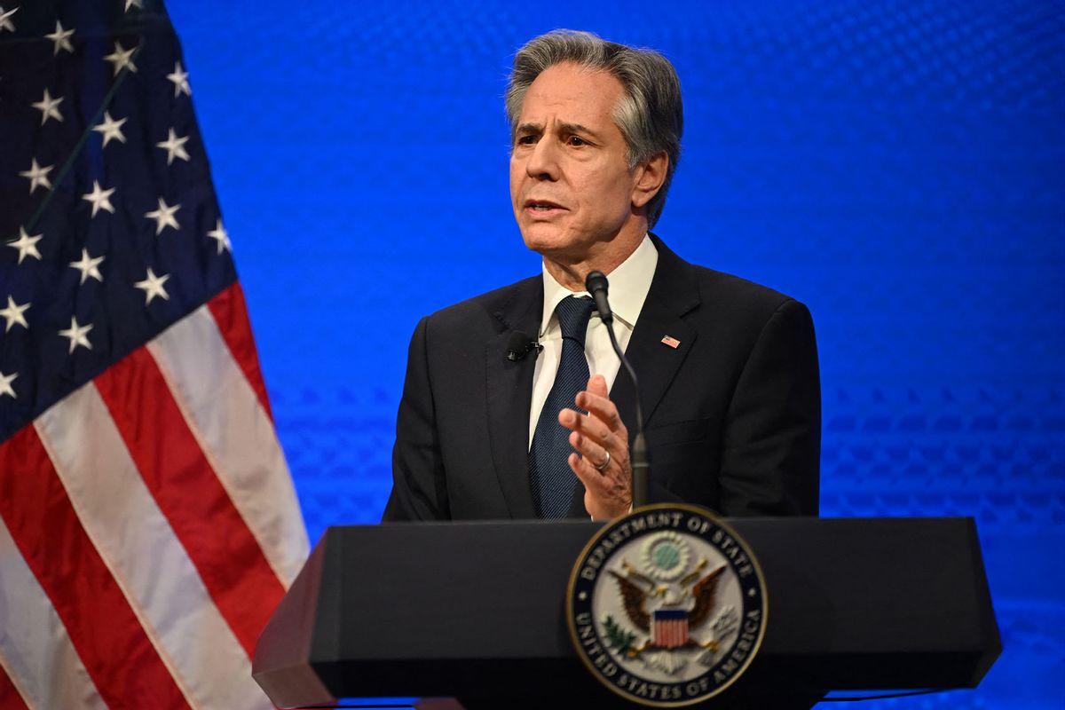 US Secretary of State Antony Blinken speaks at the Atlantic Council in Washington, DC, on January 14, 2025. (ANDREW CABALLERO-REYNOLDS/AFP via Getty Images)