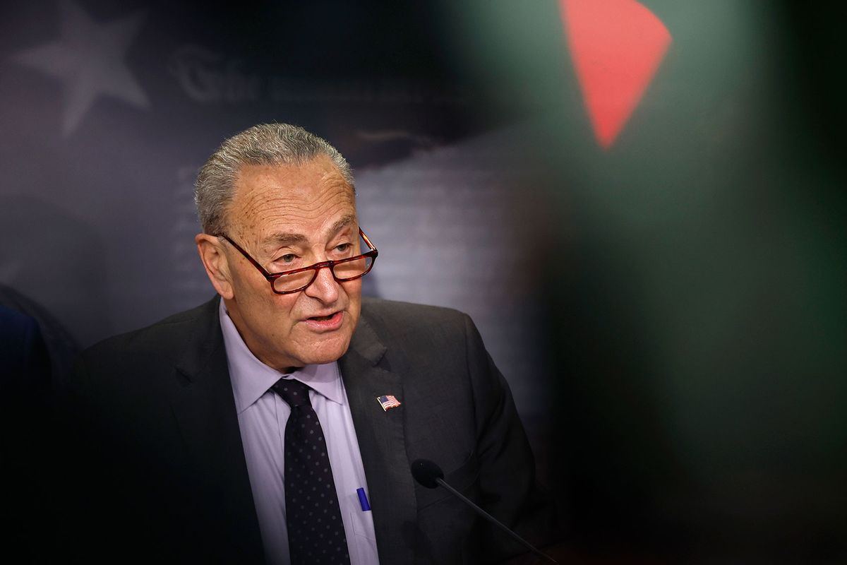 U.S. Senate Minority Leader Chuck Schumer (D-NY) speaks on the Trump Administration's federal air freeze during a press conference at the U.S. Capitol on January 29, 2025 in Washington, DC. (Kevin Dietsch/Getty Images)