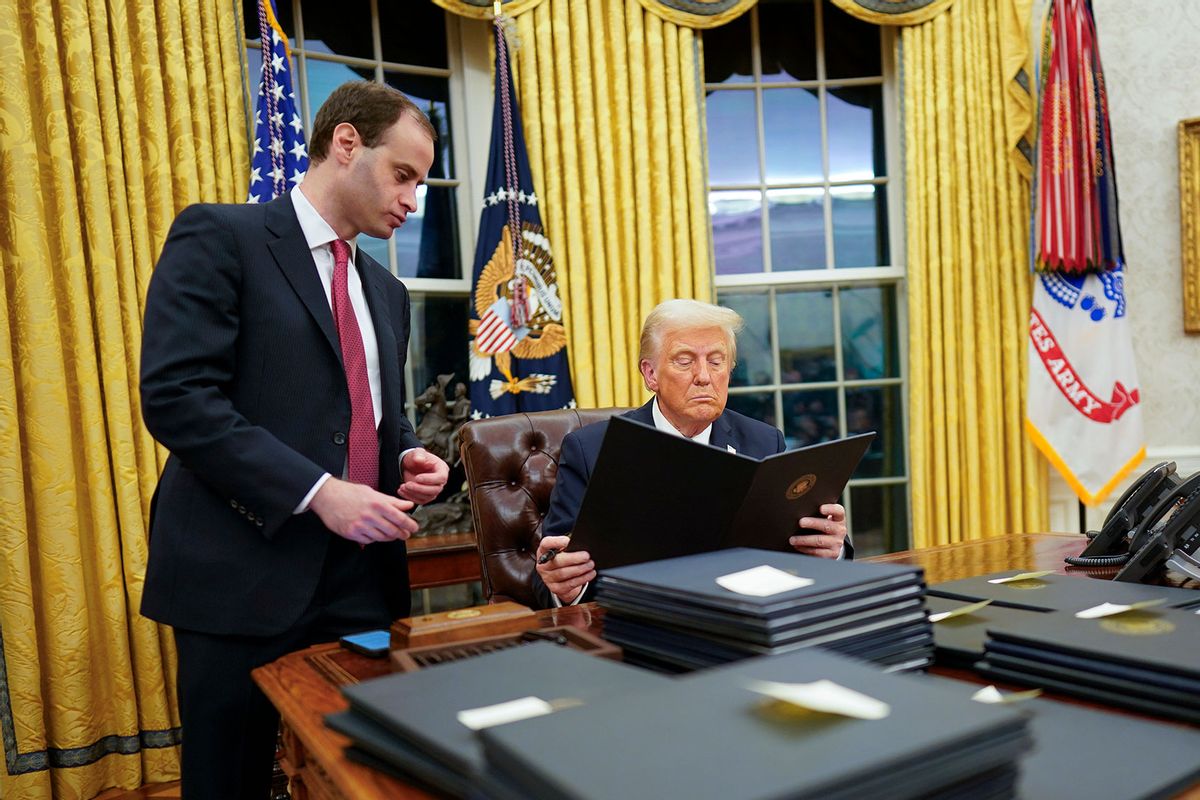 President Donald Trump signs a series of executive orders at the White House on January 20, 2025, in Washington, DC. (Jabin Botsford /The Washington Post via Getty Images)