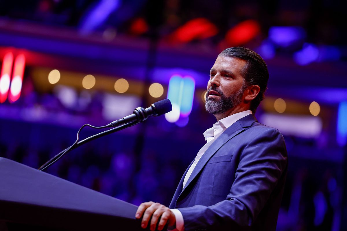 Donald Trump Jr. speaks during a campaign rally for Republican presidential nominee, former U.S. President Donald Trump at Madison Square Garden on October 27, 2024 in New York City. (Anna Moneymaker/Getty Images)