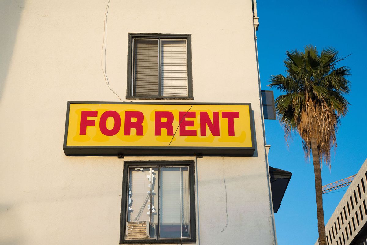 A "For Rent" sign is seen on a building Hollywood, California. (ROBYN BECK/AFP via Getty Images)