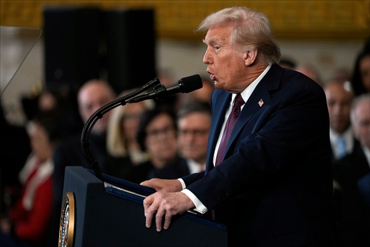 U.S. President Donald Trump gives his inaugural address after being sworn in at the U.S. Capitol Rotunda on January 20, 2025 in Washington, DC.  (Julia Demaree Nikhinson - Pool/Getty Images)