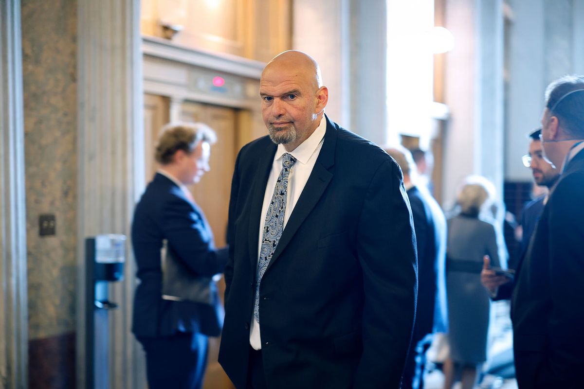 Sen. John Fetterman (D-PA) heads to the Senate Chamber for a vote at the U.S. Capitol on May 10, 2023 in Washington, DC. (Chip Somodevilla/Getty Images)