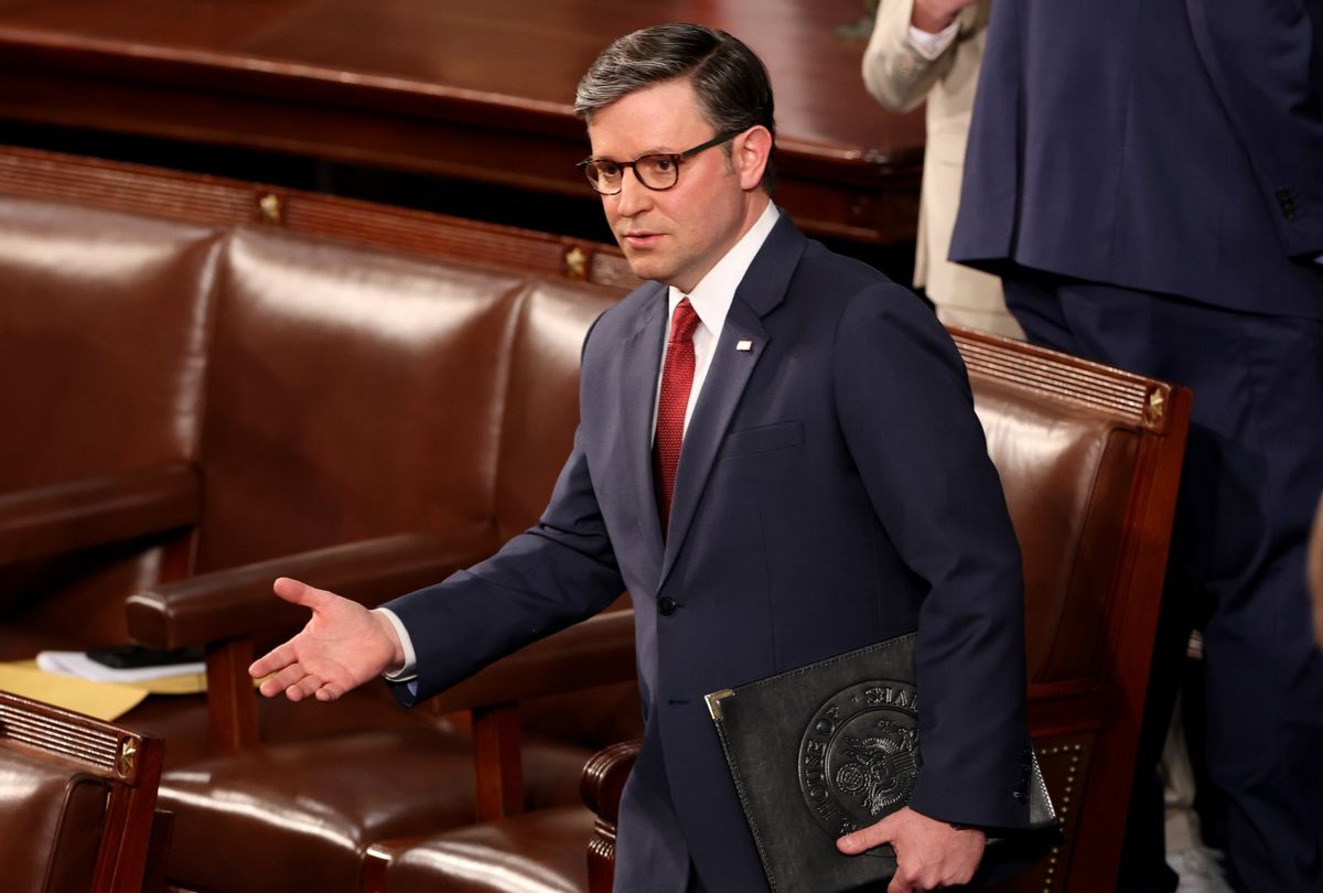 Speaker Mike Johnson (R-LA) arrives for the first day of the 119th Congress in the House Chamber of the U.S. Capitol Building on January 03, 2025 in Washington, DC.  (Win McNamee/Getty Images)