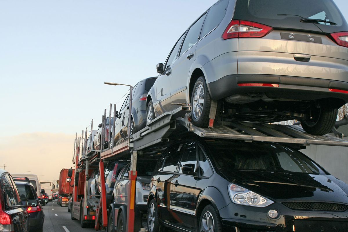 New cars transportation on car carrier trailer (Getty Images/Lya_Cattel)
