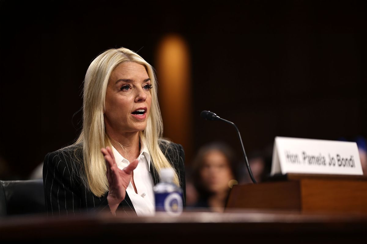 Former Florida Attorney General Pam Bondi testifies before the Senate Judiciary Committee during her confirmation hearing for U.S. Attorney General in the Hart Senate Office Building on Capitol Hill on January 15, 2025 in Washington, DC. (Chip Somodevilla/Getty Images)