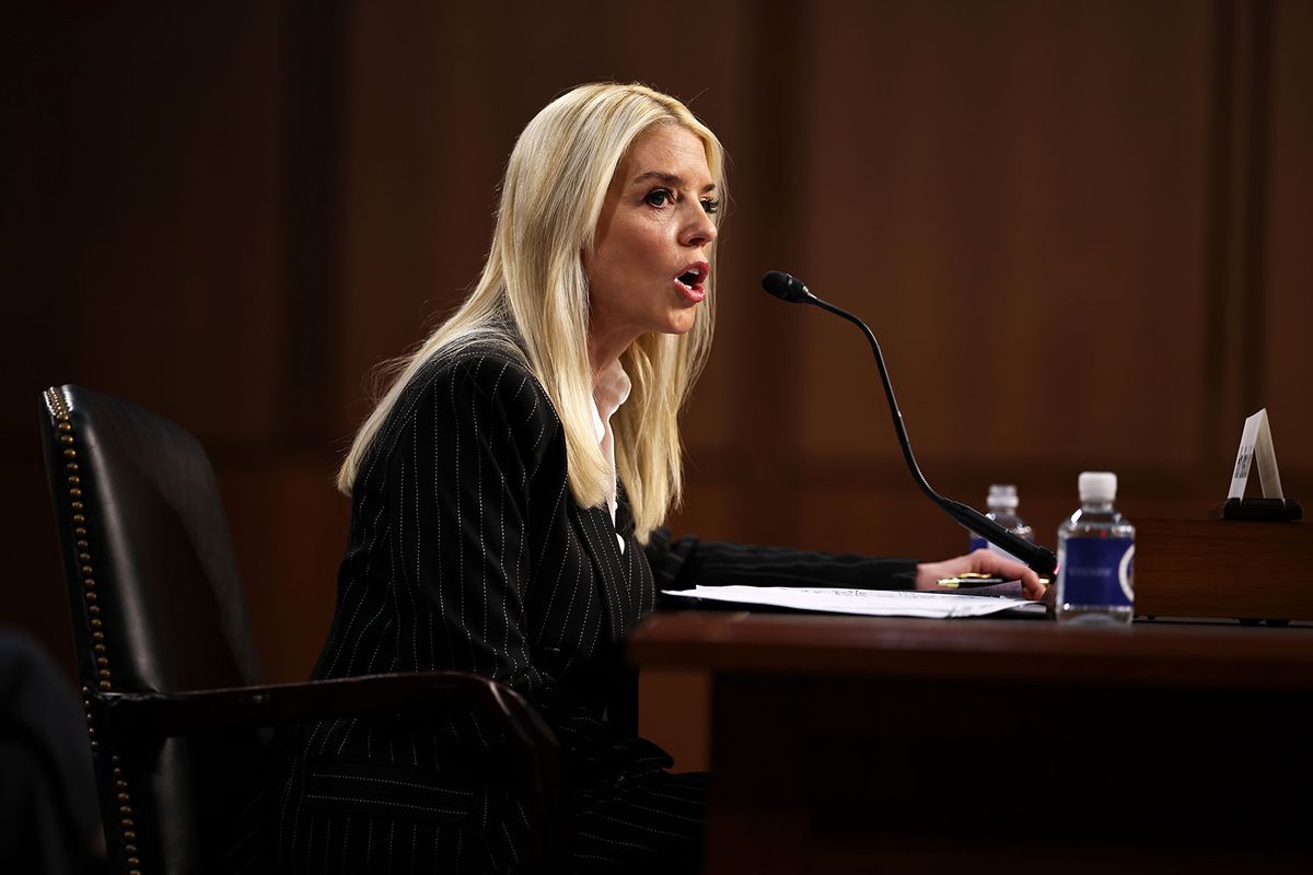 Former Florida Attorney General Pam Bondi testifies before the Senate Judiciary Committee during her confirmation hearing for U.S. Attorney General in the Hart Senate Office Building on Capitol Hill on January 15, 2025 in Washington, DC. (Chip Somodevilla/Getty Images)