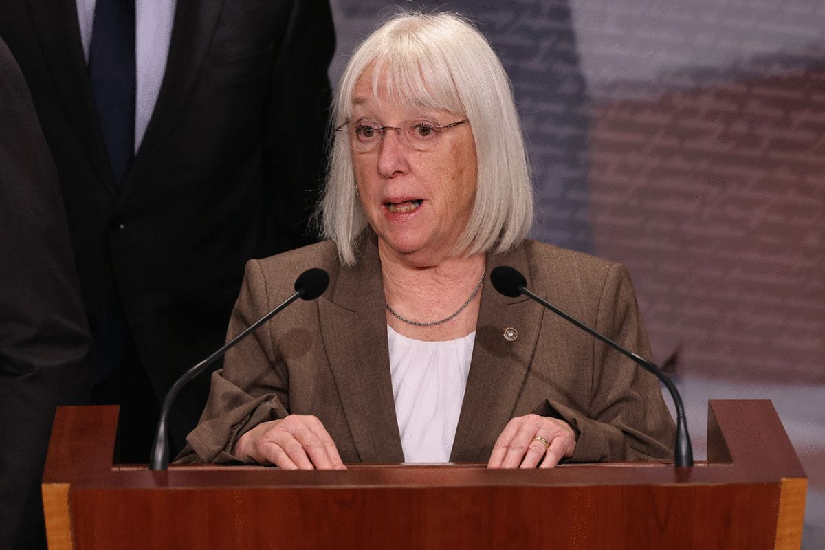 Sen. Patty Murray (D-WA) speaks out against the nomination of Russell Vought during a news conference at the U.S. Capitol on January 23, 2025 in Washington, DC. (Chip Somodevilla/Getty Images)