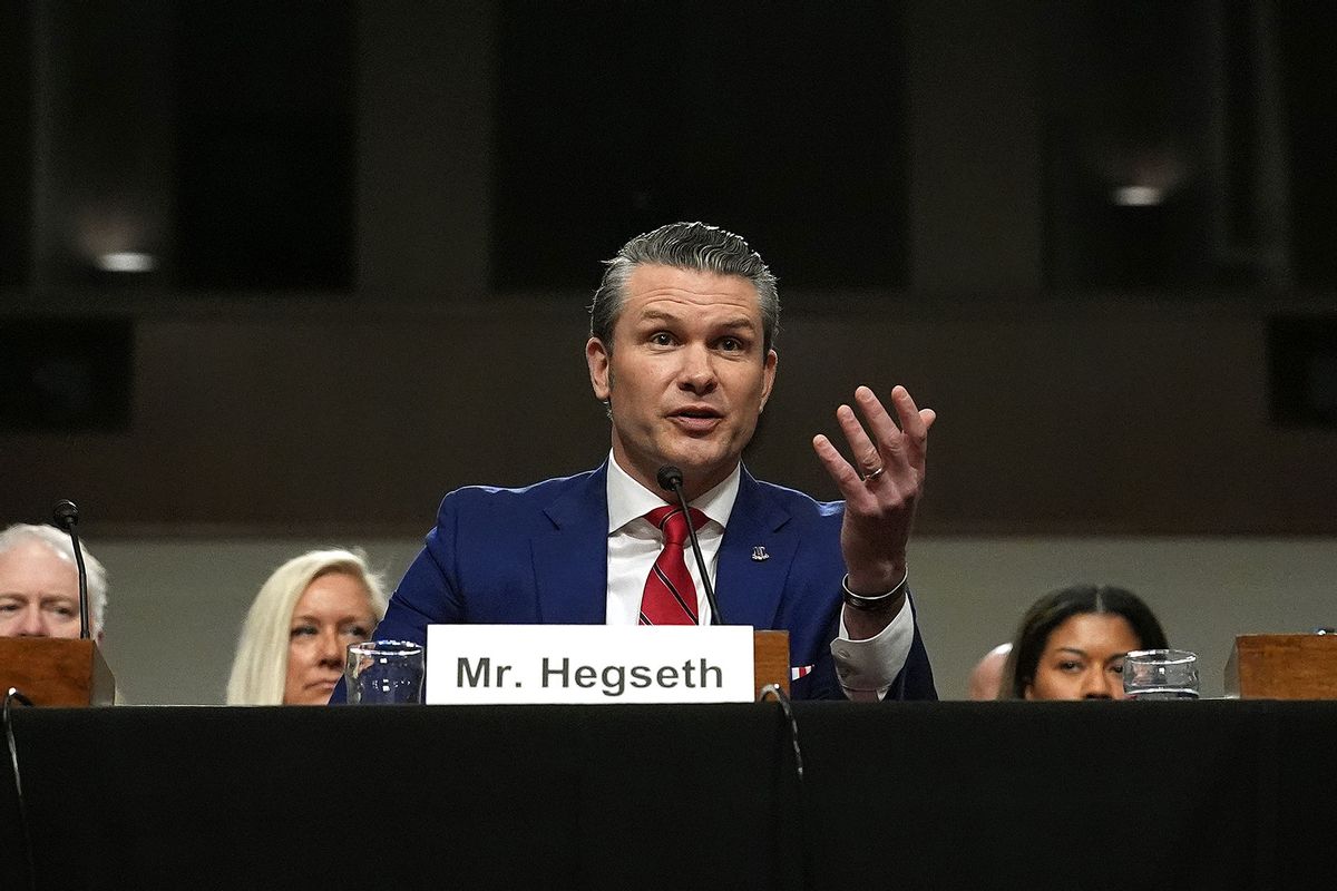 U.S. President-elect Donald Trump's nominee for Secretary of Defense Pete Hegseth testifies during his Senate Armed Services confirmation hearing on Capitol Hill on January 14, 2025 in Washington, DC. (Andrew Harnik/Getty Images)