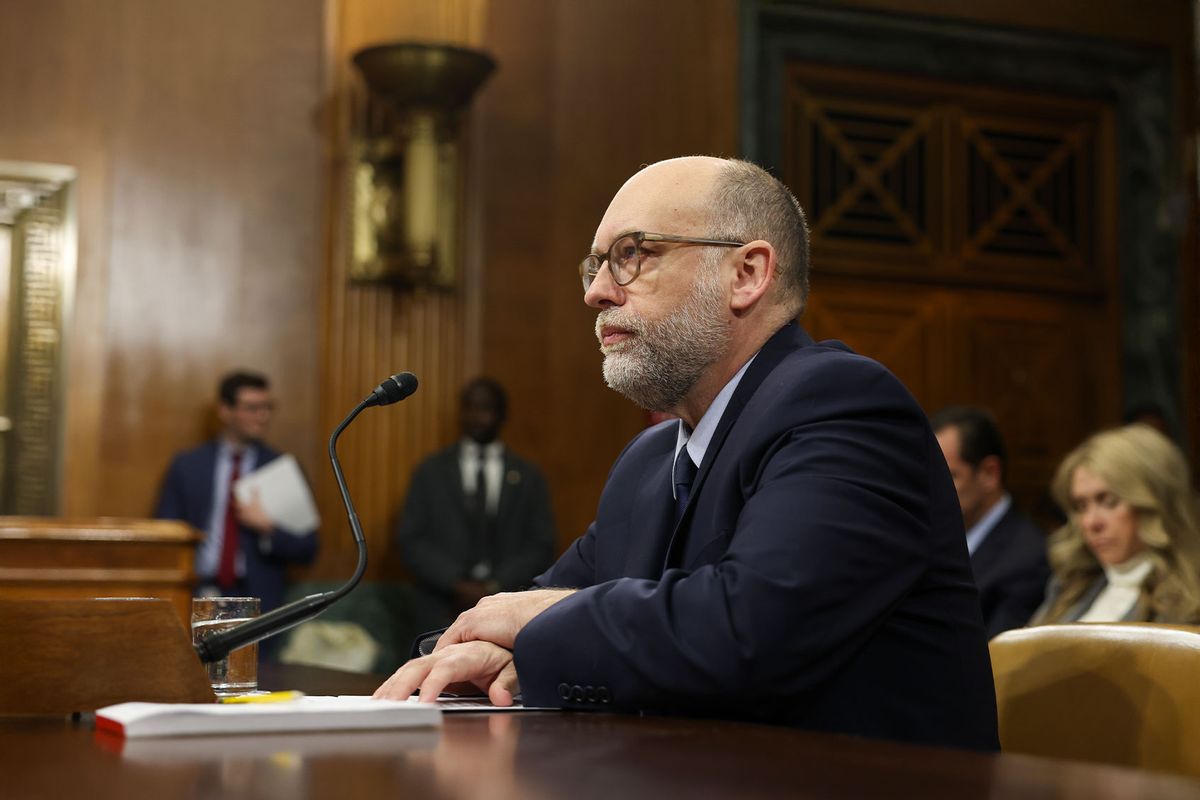 U.S. President Donald Trump's nominee for Office of Management and Budget Director Russell Vought testifies during the Senate Banking Committee nomination hearing in the Dirksen Senate Building on January 22, 2025 in Washington, DC. (Kayla Bartkowski/Getty Images)