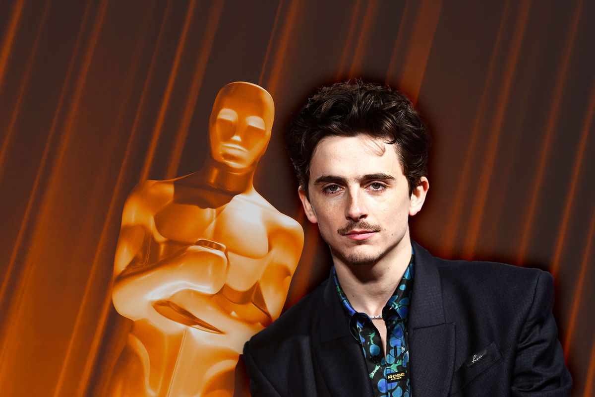 Timothée Chalamet and an Oscar Awards statue (Photo illustration by Salon/Getty Images)