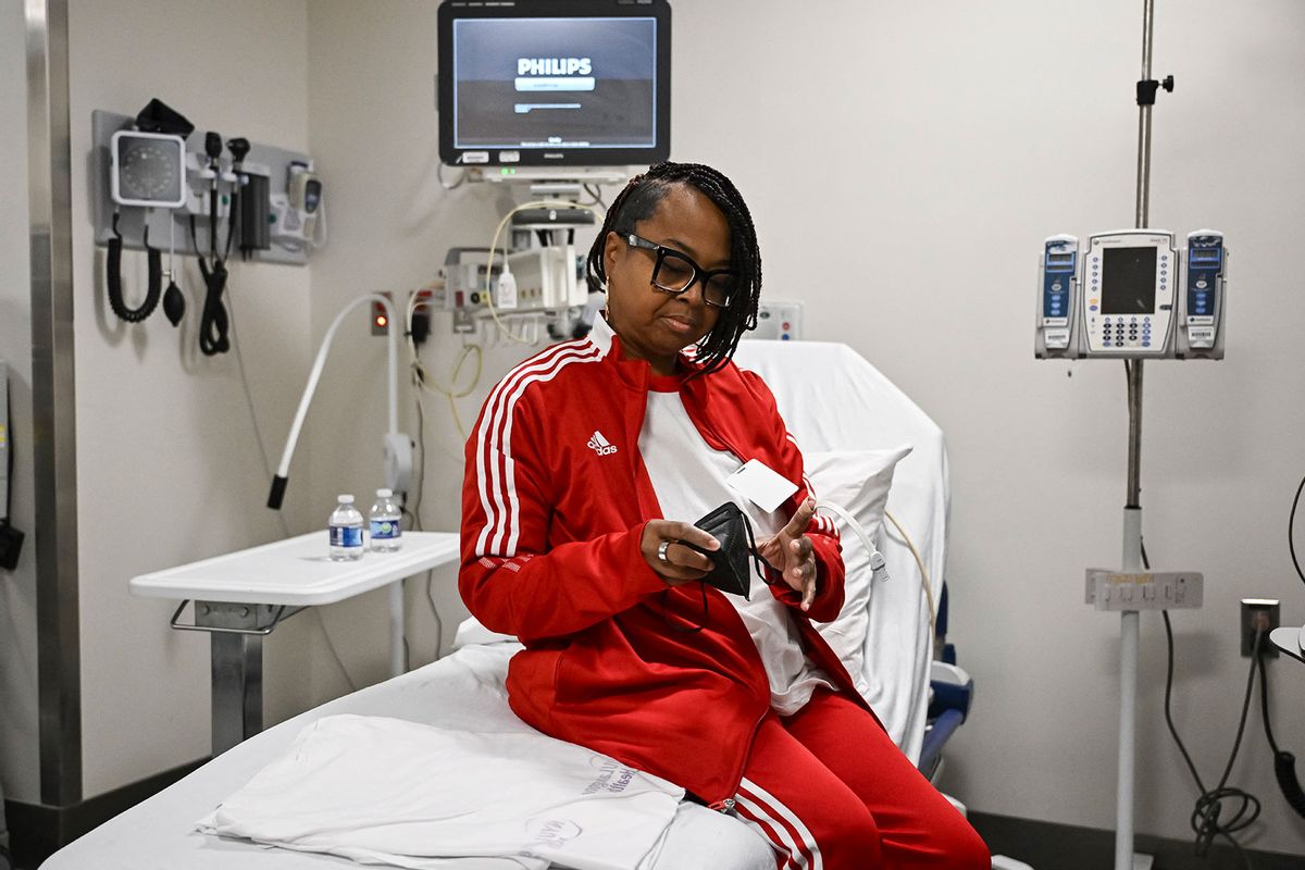 Towana Looney, 53, who received a gene-edited pig kidney undergoes medical testing at NYU Langone Health on December 11, 2024 in New York. (ANGELA WEISS/AFP via Getty Images)