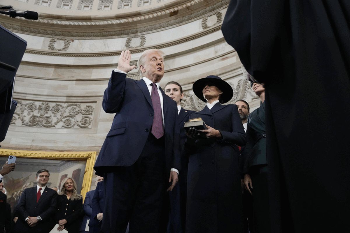 President Donald Trump being sworn in on January 20, 2025. (Morry Gash/Getty Images)