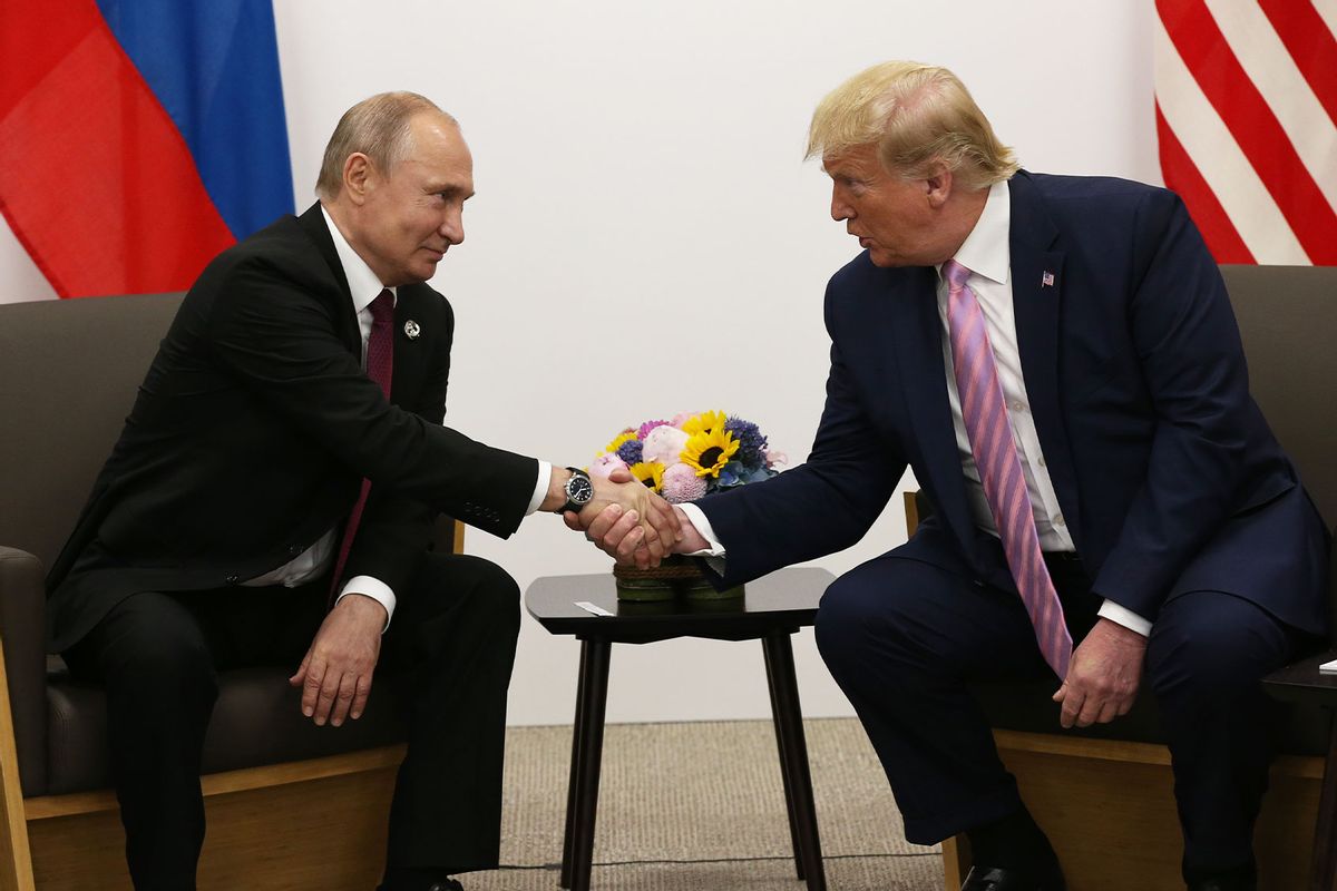 U.S. President Donald Trump (R) and Russian President Vladimir Putin (L) attend their bilateral meeting at the G20 Osaka Summit 2019, in Osaka, Japan, on June 28, 2019. (Mikhail Svetlov/Getty Images)