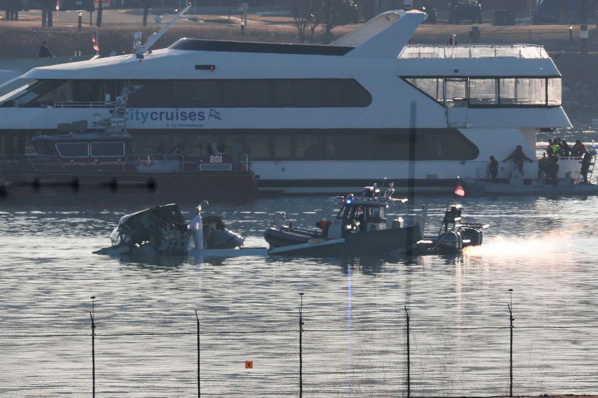 Emergency response units search the crash site of the American Airlines plane on the Potomac River after the plane crashed on approach to Reagan National Airport on January 30, 2025 in Arlington, Virginia. (Win McNamee/Getty Images)