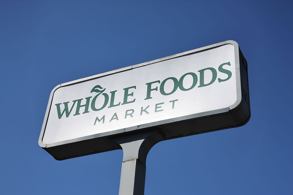 The Whole Foods logo is displayed at a Whole Foods store on September 16, 2024 in Los Angeles, California. (Mario Tama/Getty Images)