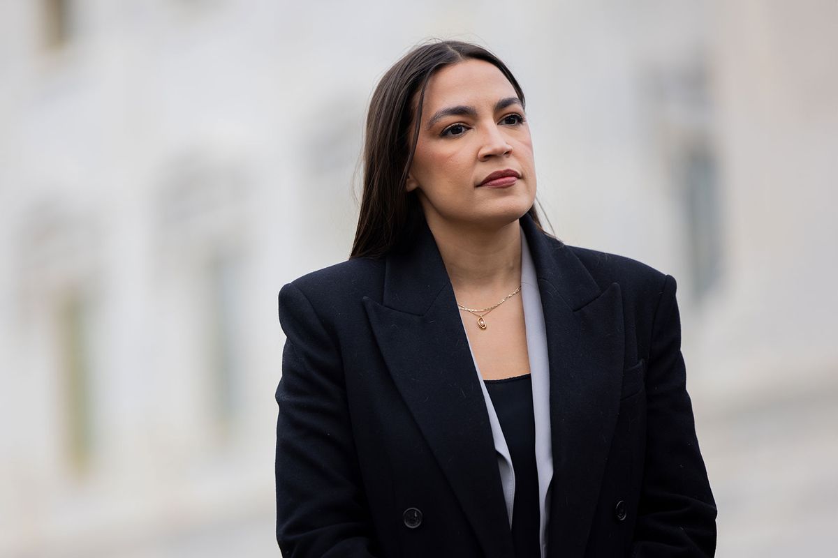 Congresswoman Alexandria Ocasio-Cortez (D-NY) is seen during a press conference advocating for temporary protected status for Ecuadorian immigrants outside the U.S. Capitol building in Washington, DC on November 19, 2024. (Nathan Posner/Anadolu via Getty Images)