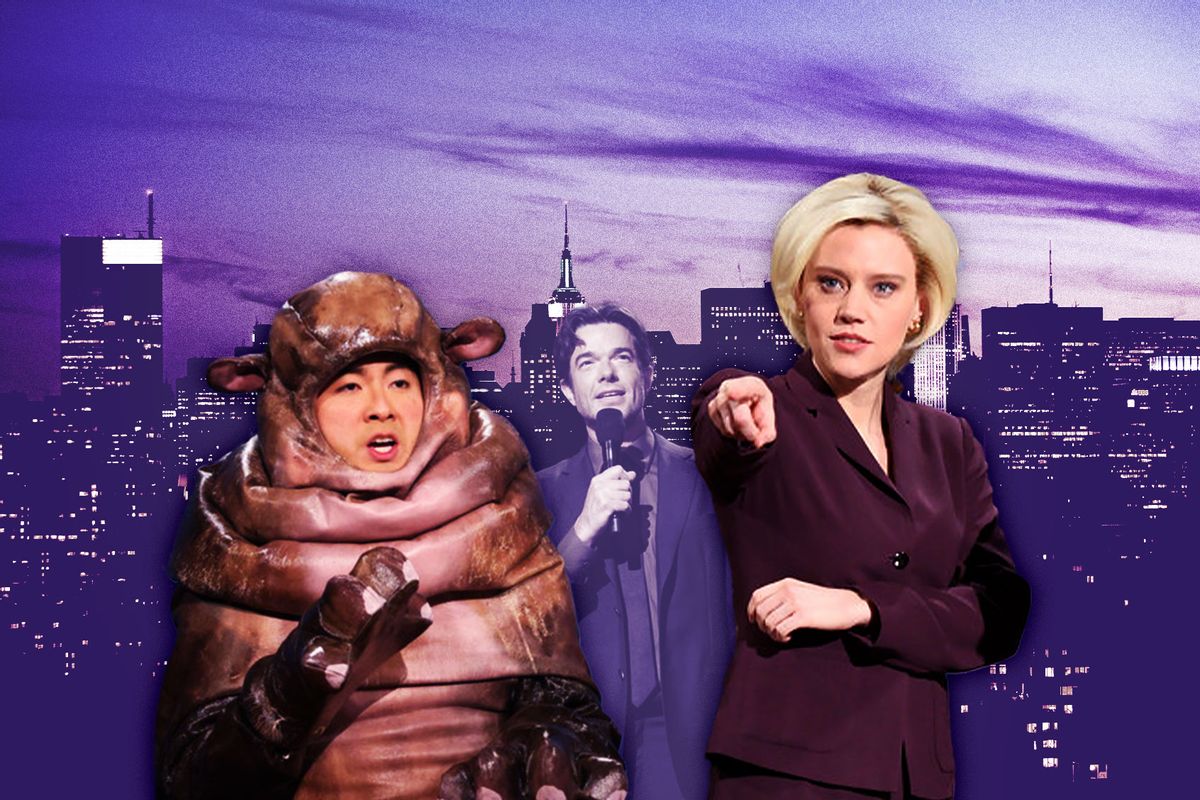 Bowen Yang (as Moo Dang the hippo), Kate McKinnon (as Lisa Broderick) and John Mulaney from SNL. (Photo illustration by Salon/Getty Images/Will Heath/NBC)