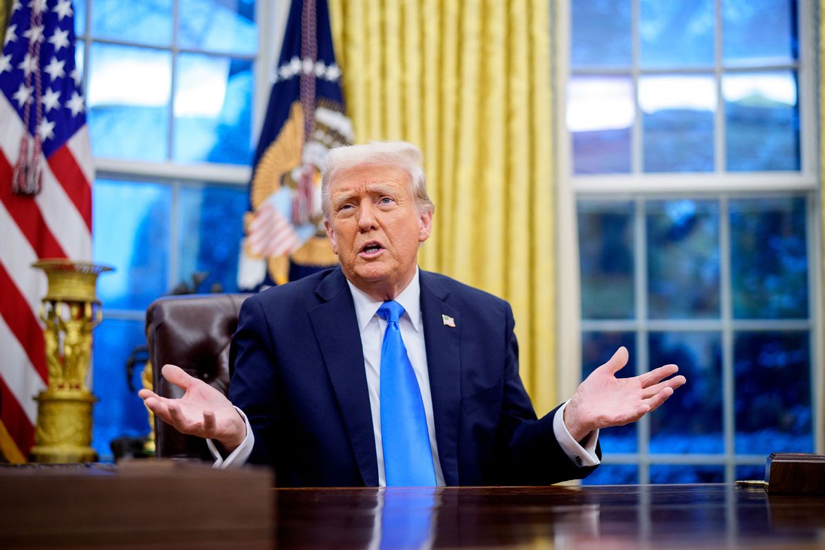 U.S. President Donald Trump speaks during an executive order signing in the Oval Office at the White House on February 11, 2025 in Washington, DC. (Andrew Harnik/Getty Images)