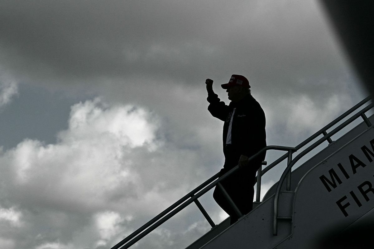 US President Donald Trump steps off Air Force One upon arrival at Miami International Airport in Miami, Florida on February 19, 2025. (ROBERTO SCHMIDT/AFP via Getty Images)