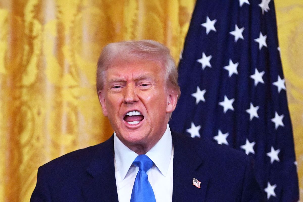 US President Donald Trump during a a press conference in the East Room to the White House in Washington, DC, on February 24, 2025. (ROBERTO SCHMIDT/AFP via Getty Images)