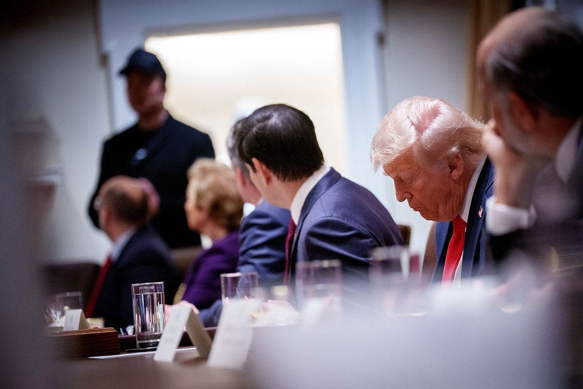 Tesla and SpaceX CEO Elon Musk (L), head of the Department of Government Efficiency (DOGE), speaks during a Cabinet meeting held by U.S. President Donald Trump (R) at the White House on February 26, 2025 in Washington, DC. (Andrew Harnik/Getty Images)