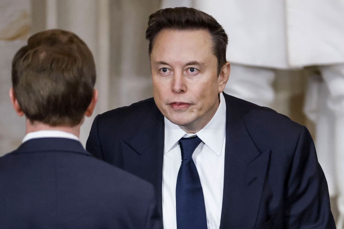 Tesla, SpaceX and X CEO Elon Musk (R) arrives to the inauguration of US President-elect Donald Trump in the Rotunda of the US Capitol on January 20, 2025 in Washington, DC. (SHAWN THEW/POOL/AFP via Getty Images)