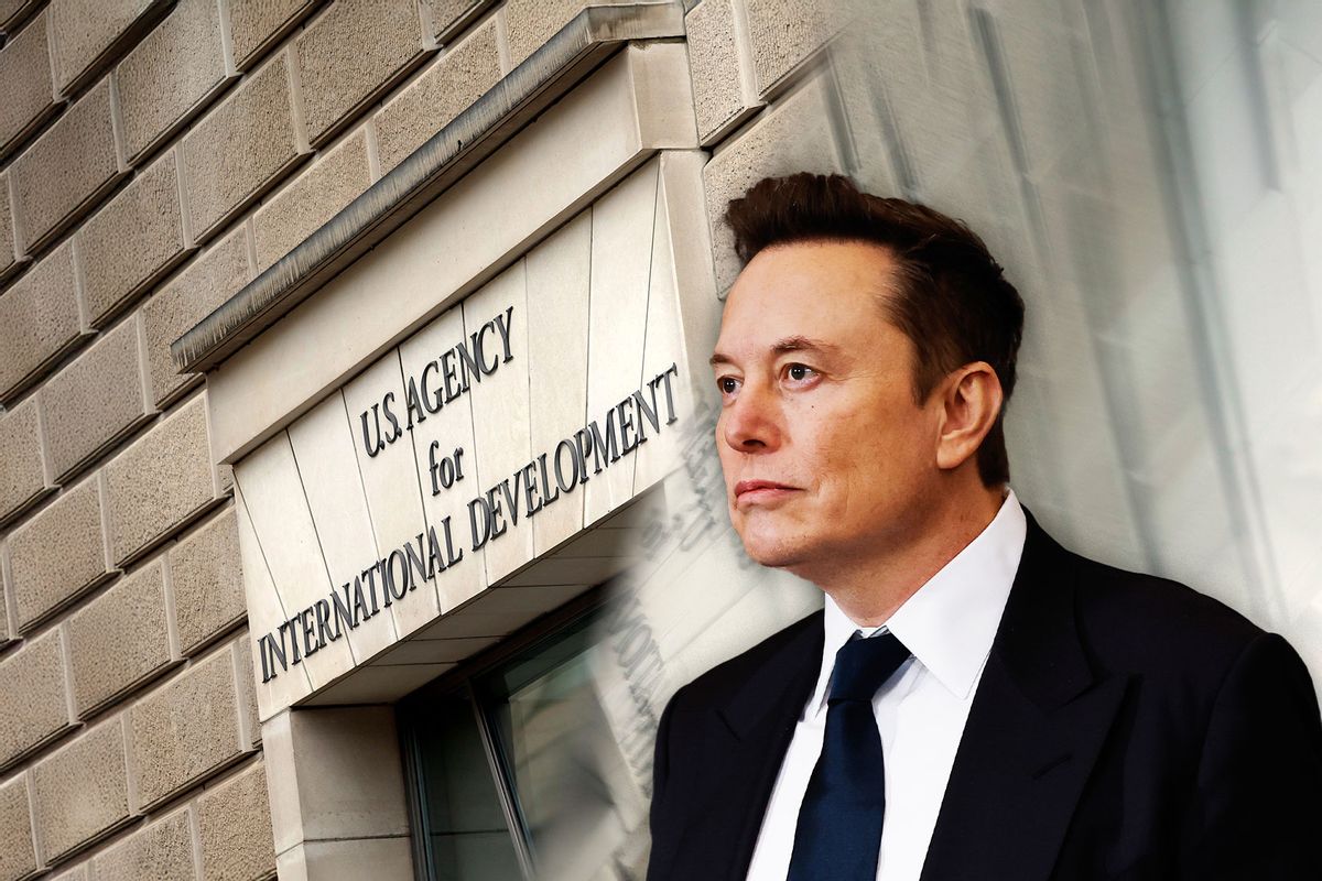 Elon musk and the U.S. Agency for International Development (USAID) headquarters (Photo illustration by Salon/Getty Images)