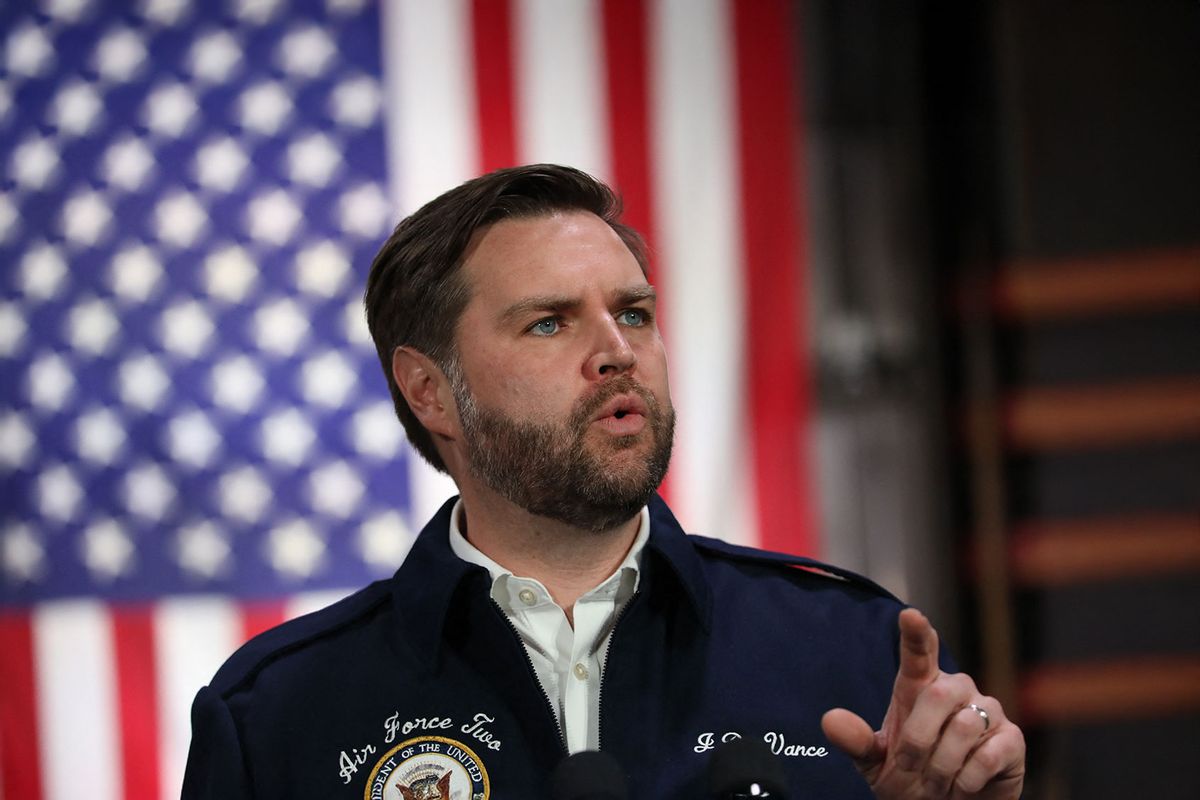 US Vice President JD Vance speaks during a visit to East Palestine, Ohio, on February 3, 2025. (REBECCA DROKE/POOL/AFP via Getty Images)