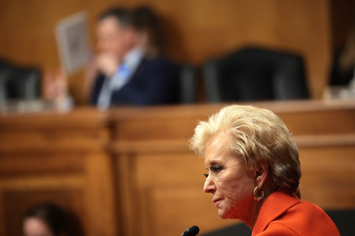 Linda McMahon, President Donald Trump’s nominee to be Secretary of Education, testifies during her Senate Health, Education, Labor and Pensions Committee confirmation hearing in the Dirksen Senate Office Building on February 13, 2025.