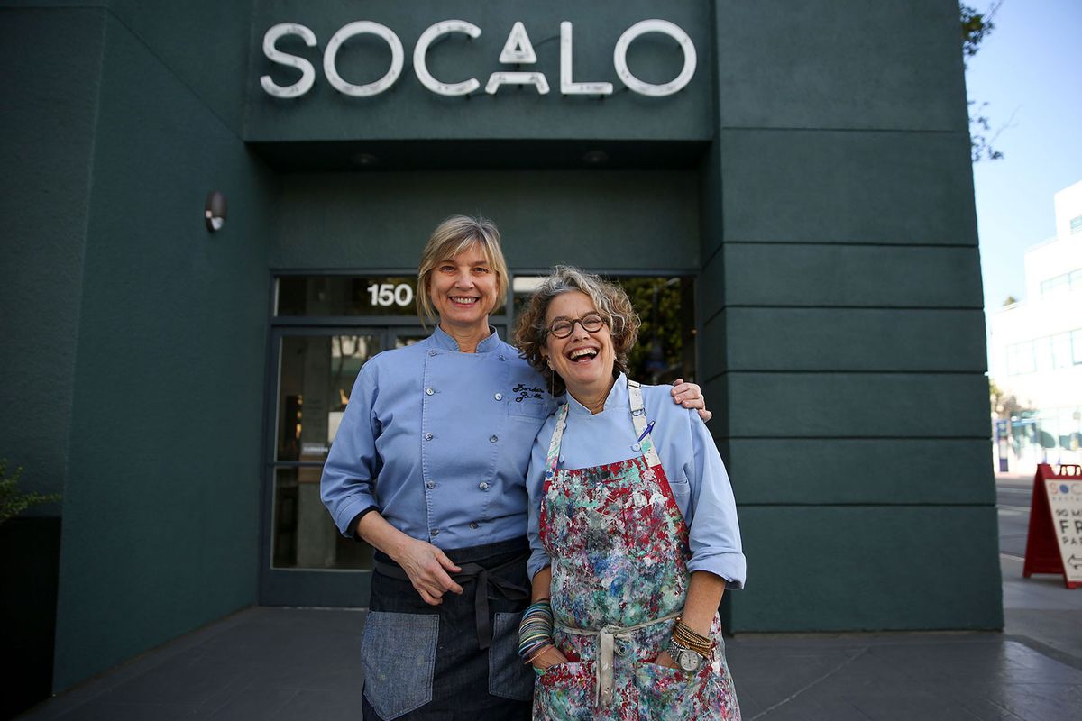 Mary Sue and Susan in front of SOCALO (Photo courtesy of Border Grill / BBQ Mexicana)