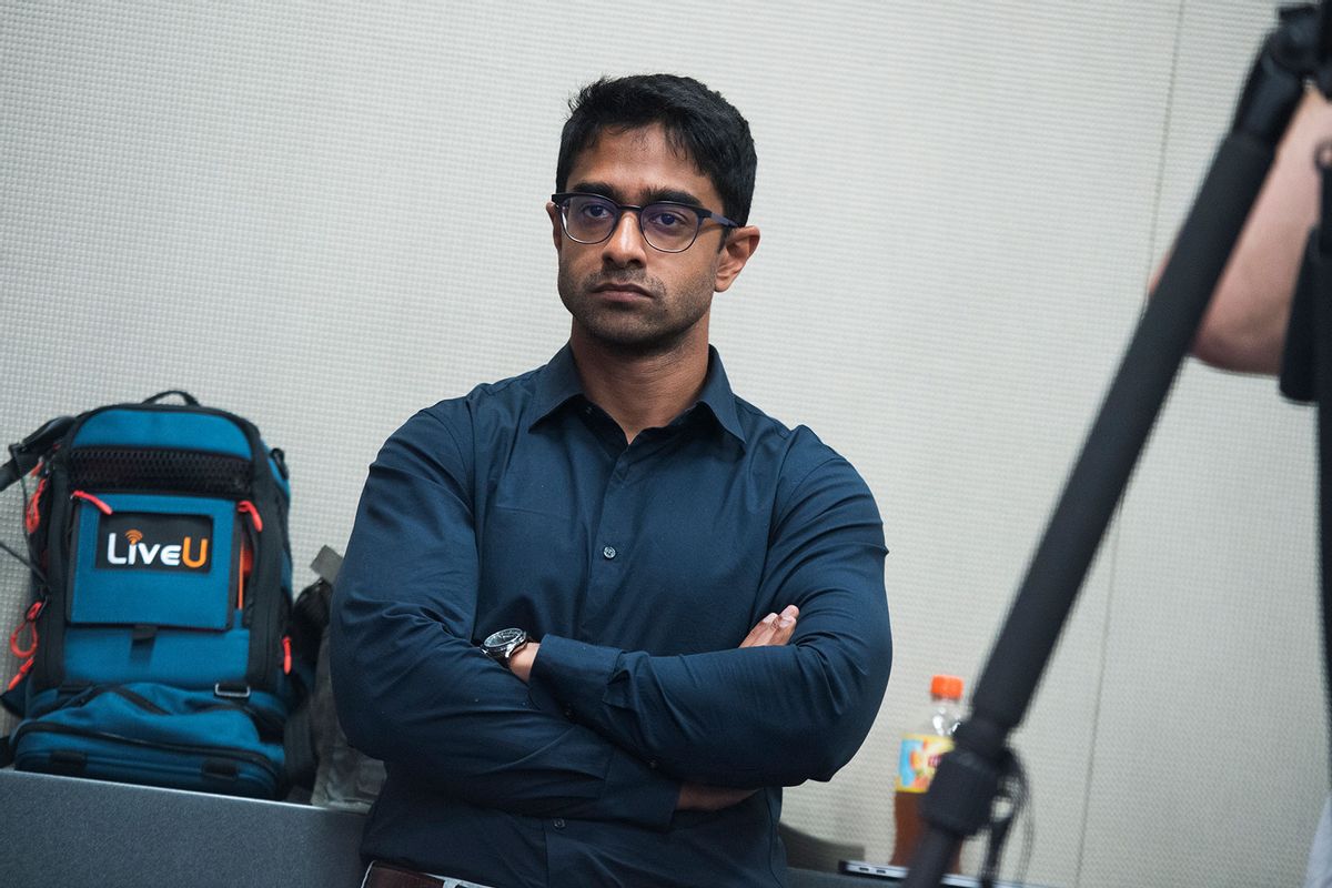 Saikat Chakrabarti, chief of staff for Rep. Alexandria Ocasio-Cortez, D-N.Y., attends a news conference in the Capitol Visitor Center where she and other freshman House Democrats responded to negative comments by President Trump that were directed them on Monday, July 15, 2019. (Tom Williams/CQ Roll Call/Getty Images)