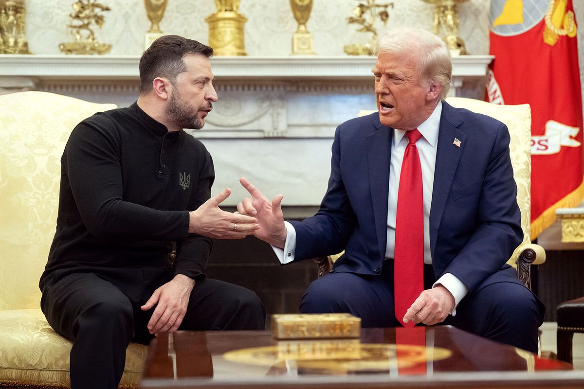 US President Donald Trump and Ukraine's President Volodymyr Zelensky meet in the Oval Office of the White House in Washington, DC, February 28, 2025. (SAUL LOEB/AFP via Getty Images)