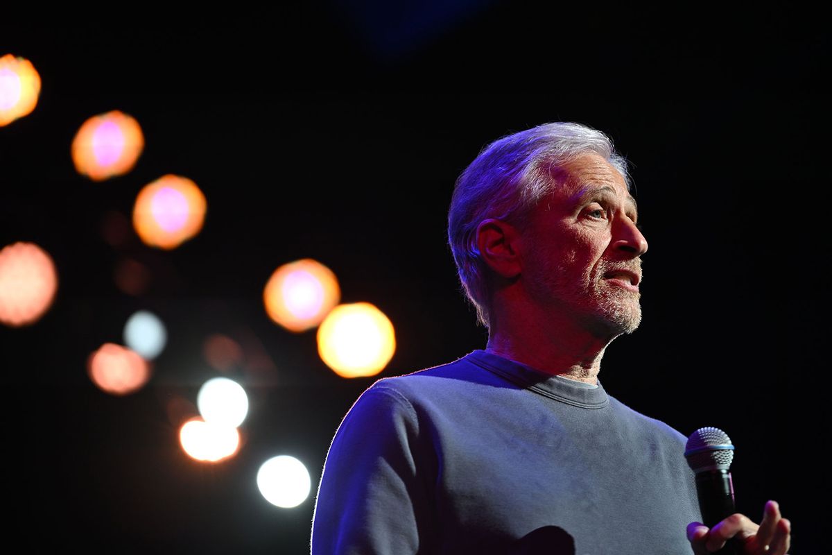 Jon Stewart performs at Comic Relief: Stand-Up for LA at The Town Hall on March 03, 2025 in New York City. (Roy Rochlin/Getty Images for Comic Relief)