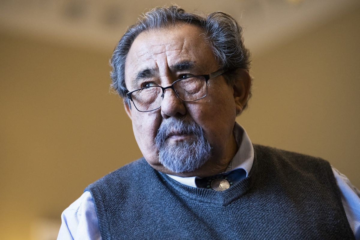 House Natural Resources Chairman Raul Grijalva, D-Ariz., conducts a news conference on the "Requirements, Expectations, and Standard Procedures for Effective Consultation with Tribes (RESPECT) Act, markup in Longworth Building on Monday, March 28, 2022. The bill aims to "codify into law that federal agencies must consult with tribal governments before taking federal actions that will impact tribal lands, rights, resources, or citizens." (Photo by Tom Williams/Getty Images)