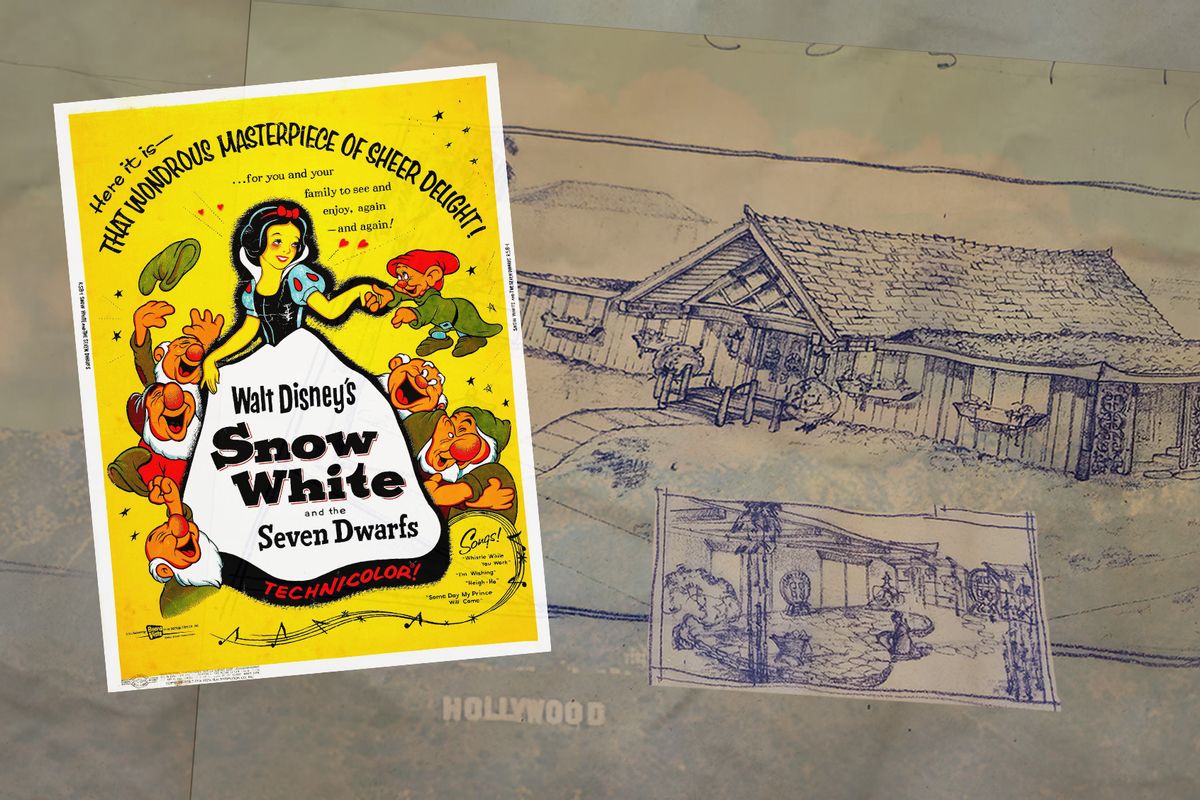 Snow White And The Seven Dwarfs poster, 1937, with home sketches.  (Photo Illustration by Salon/Getty. Home sketches courtesy Ryan Ole Hass.)